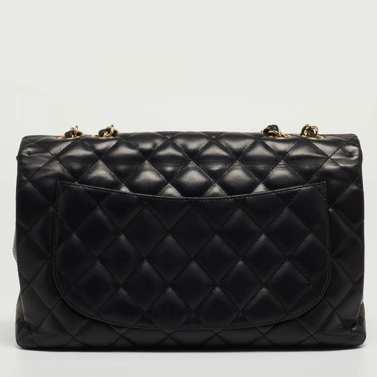 Pre Owned Chanel Black Quilted Leather Jumbo Classic Single Flap Bag
