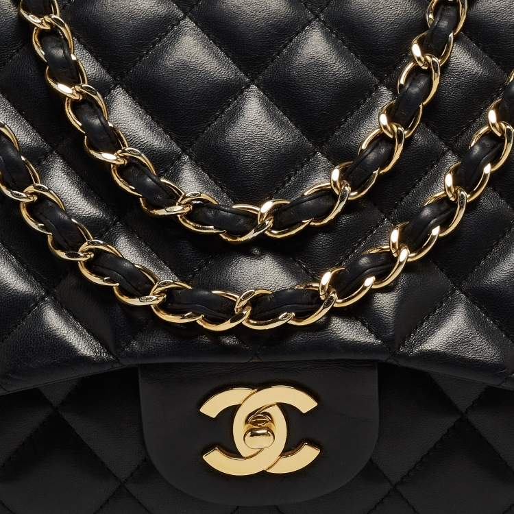 Pre Owned Chanel Black Quilted Leather Jumbo Classic Single Flap Bag