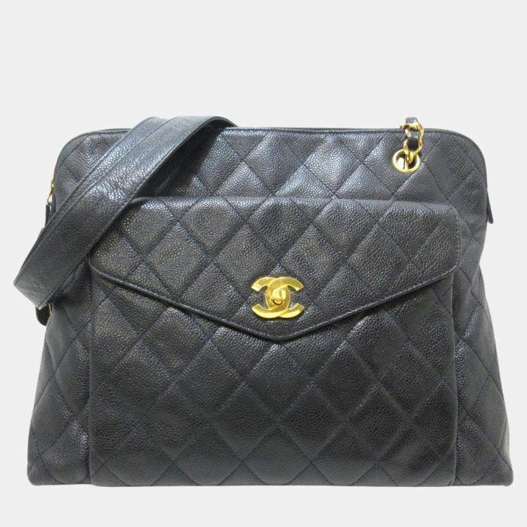 Chanel Dark Navy Quilted Lambskin Large Tote Bag w/Matching Wallet