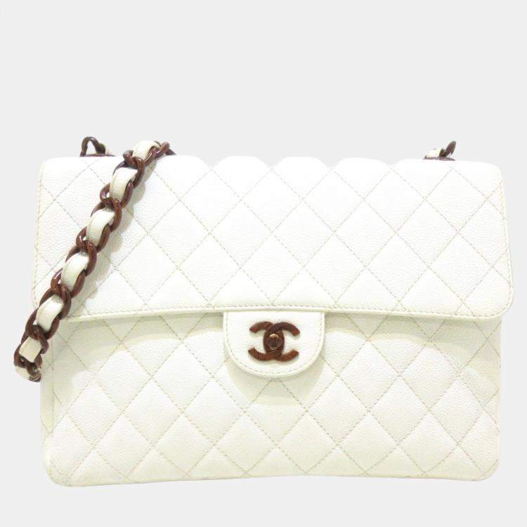 Chanel White Leather Single flap shoulder bag