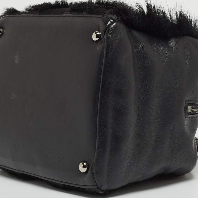 Pre Owned Chanel Black Leather And Calf Hair Boston Bag