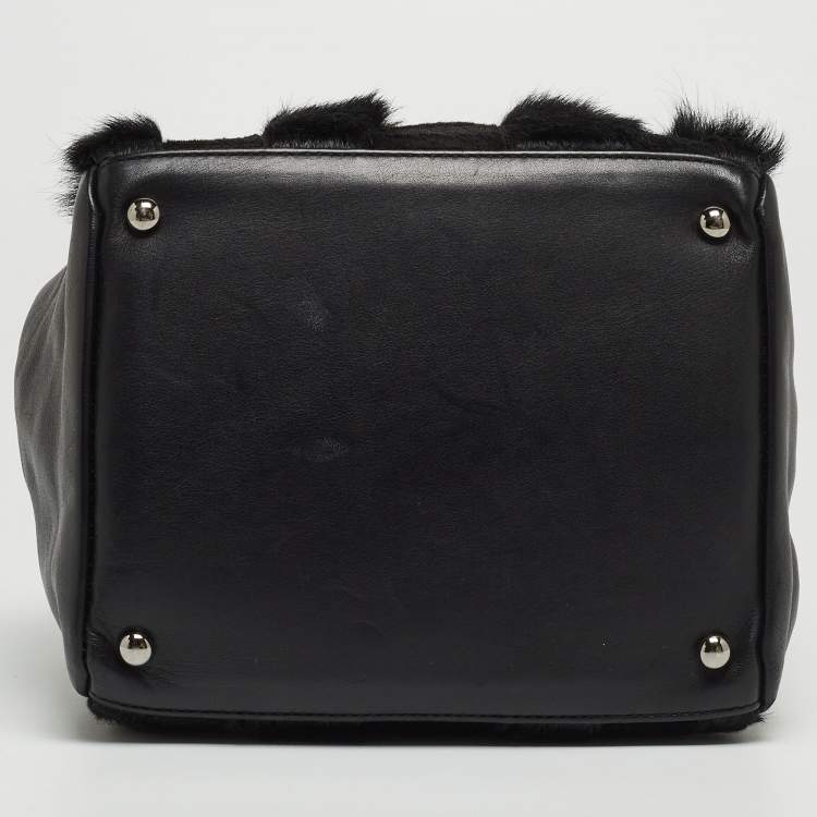 Pre Owned Chanel Black Leather And Calf Hair Boston Bag