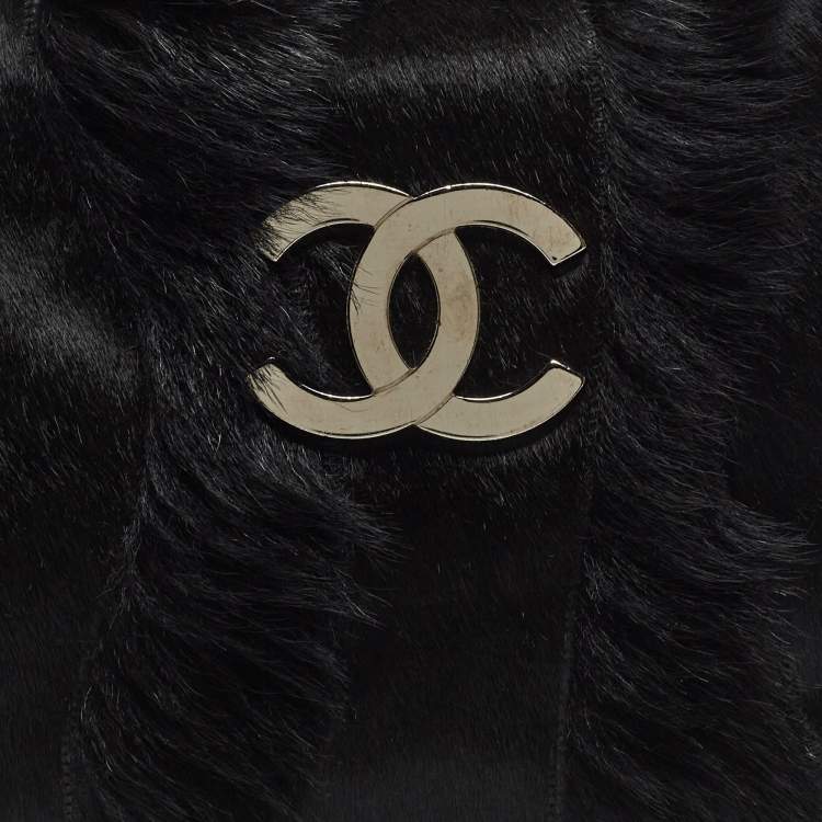 Pre Owned Chanel Black Leather And Calf Hair Boston Bag