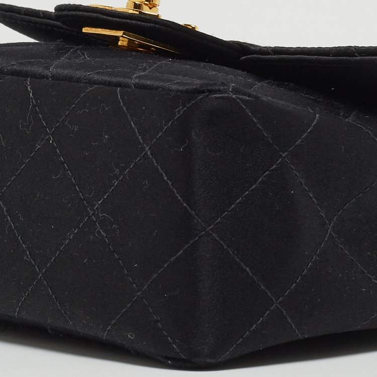 Pre Owned Chanel Black Quilted Satin Mini Classic Flap Bag 