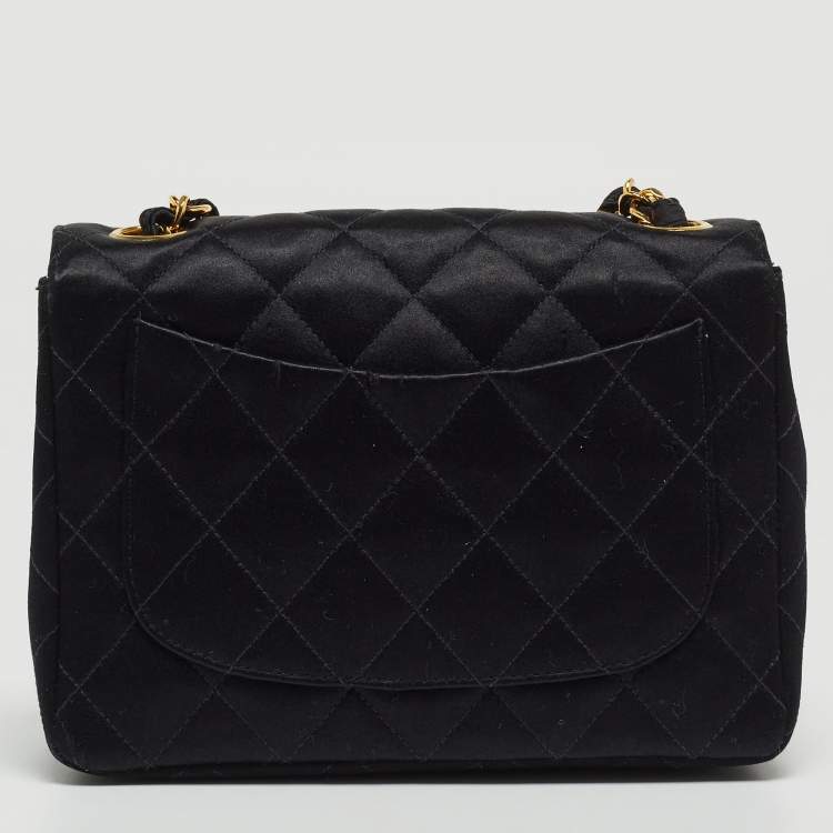 Pre Owned Chanel Black Quilted Satin Mini Classic Flap Bag 