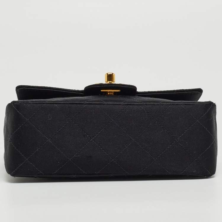 Pre Owned Chanel Black Quilted Satin Mini Classic Flap Bag 