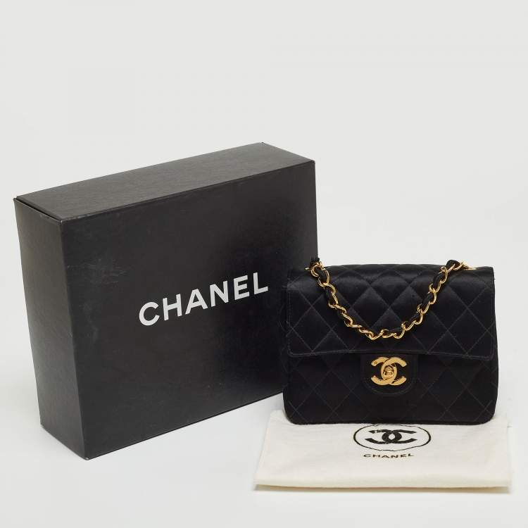 Pre Owned Chanel Black Quilted Satin Mini Classic Flap Bag 