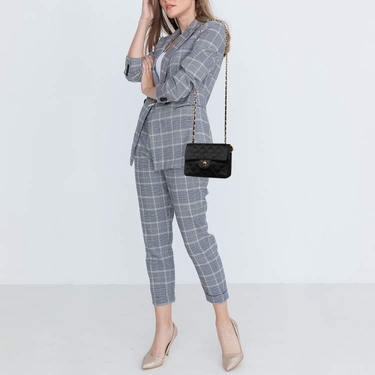 Pre Owned Chanel Black Quilted Satin Mini Classic Flap Bag 