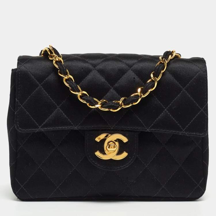 Chanel Black Quilted Satin Mini Classic Flap Bag Chanel