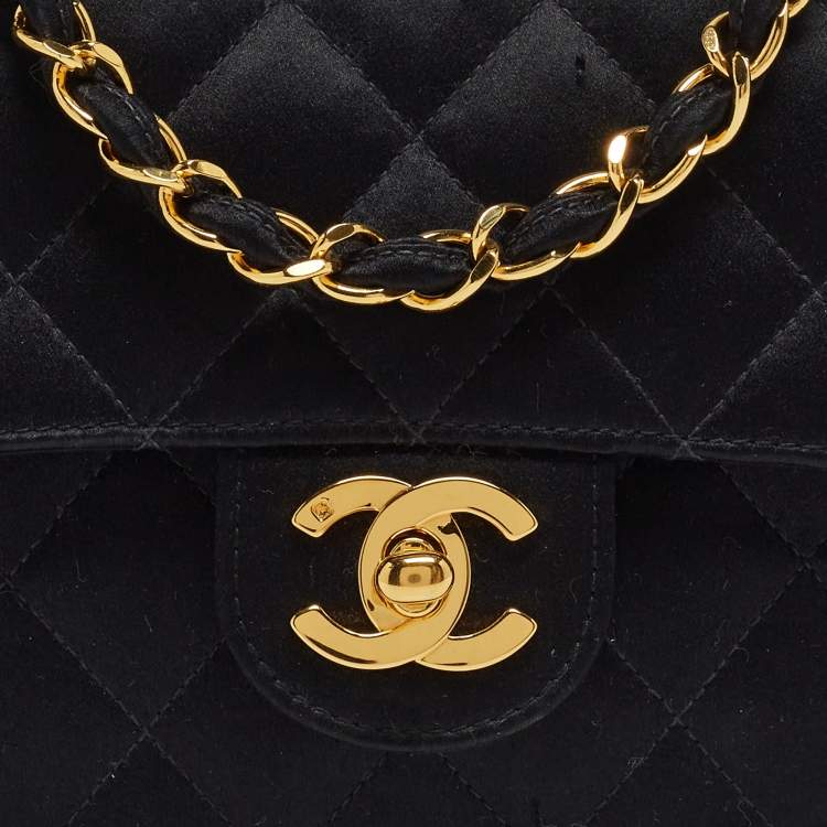 Pre Owned Chanel Black Quilted Satin Mini Classic Flap Bag 