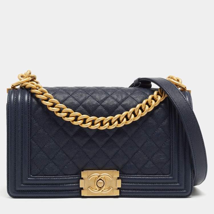 Chanel Navy Blue And Metallic Gold Striped Lambskin Paris-New York North  South Boy Flap Gold Hardware, 2019 Available For Immediate Sale At Sotheby's