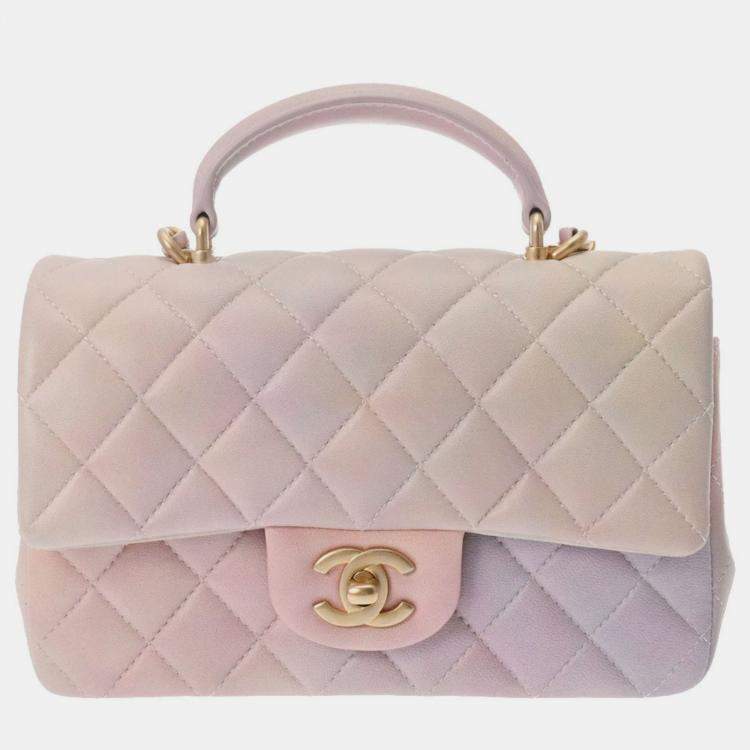 Chanel Pink Ombre Leather Mini Rectangular Flap Top Handle Bag Chanel