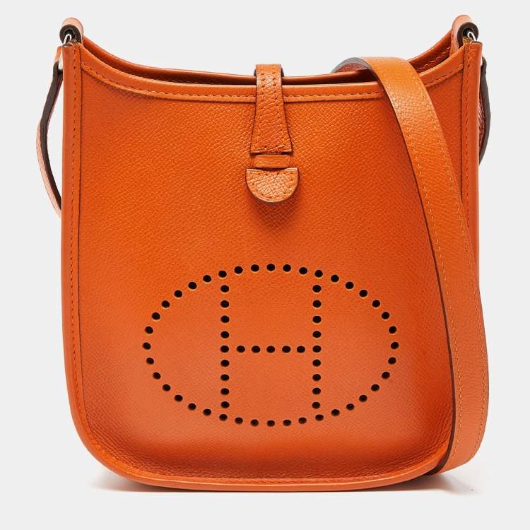 Authentic! Hermes Evelyne Orange Brown Epsom Leather GM Handbag Purse