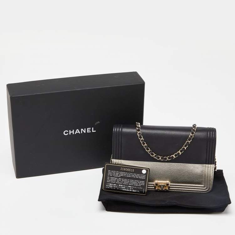 Pre Owned Chanel Black/Gold Leather Boy Wallet On Chain