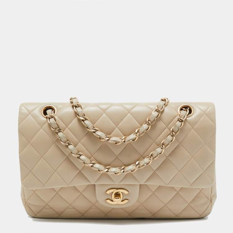 Chanel Light Beige Quilted Leather Medium Classic Double Flap Bag