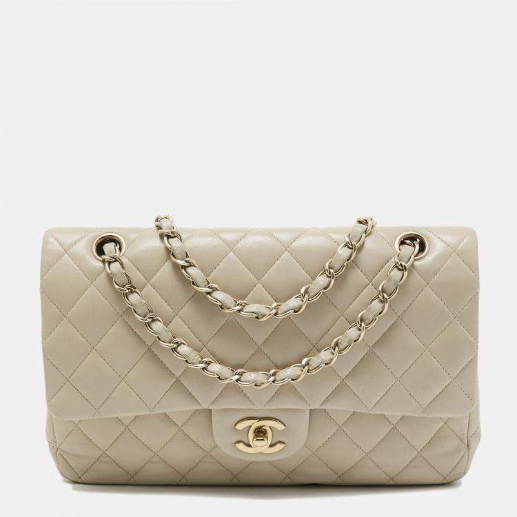 Chanel Light Beige Quilted Leather Medium Classic Double Flap Bag