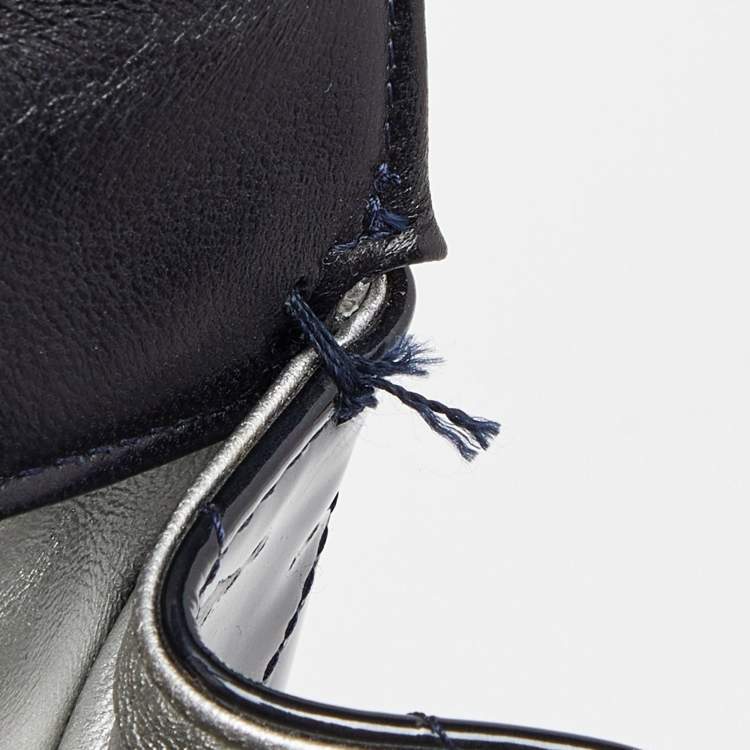 Pre Owned Chanel Dark Blue Quilted Patent Leather Jumbo Classic Single Flap Bag
