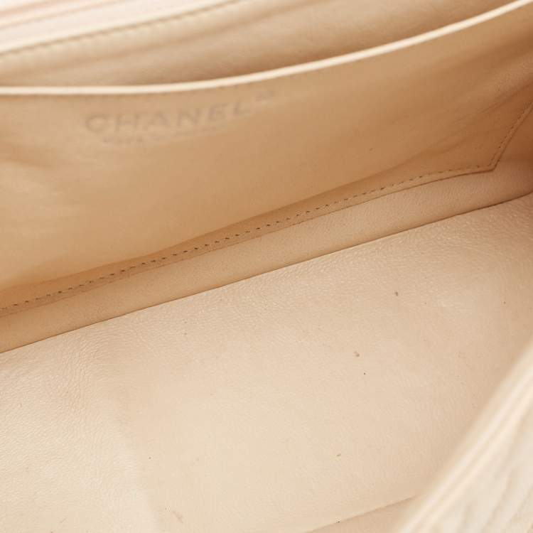 Pre Owned Chanel Beige Quilted Caviar Leather Jumbo Classic Single Flap Bag