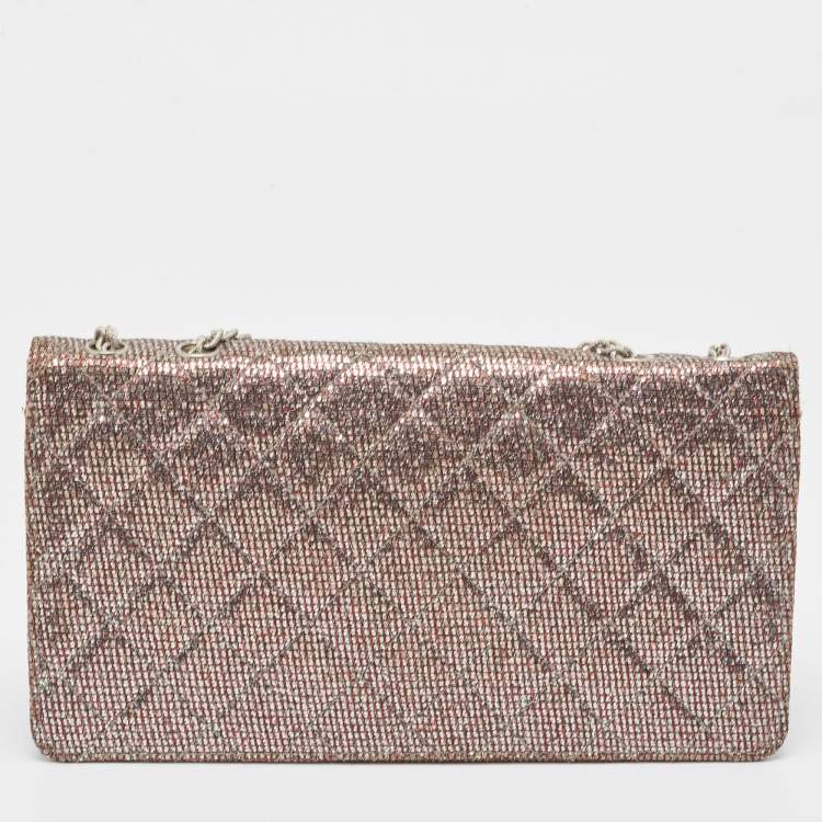 Pre Owned Chanel Silver Quilted Glitter Fabric Reissue Flap Bag