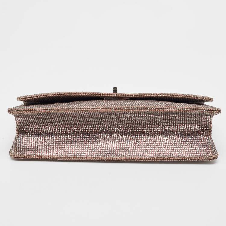 Pre Owned Chanel Silver Quilted Glitter Fabric Reissue Flap Bag