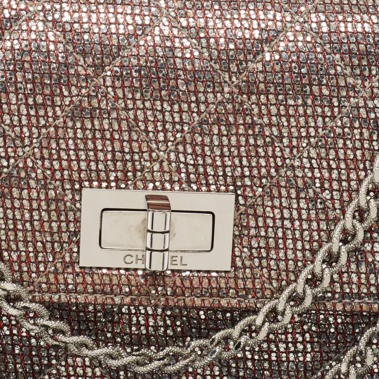 Pre Owned Chanel Silver Quilted Glitter Fabric Reissue Flap Bag