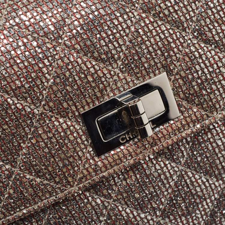 Pre Owned Chanel Silver Quilted Glitter Fabric Reissue Flap Bag