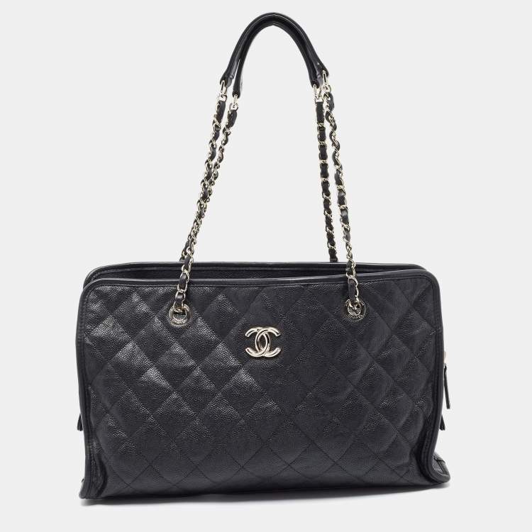 Chanel Black Quilted Caviar Leather French Riviera Tote Chanel