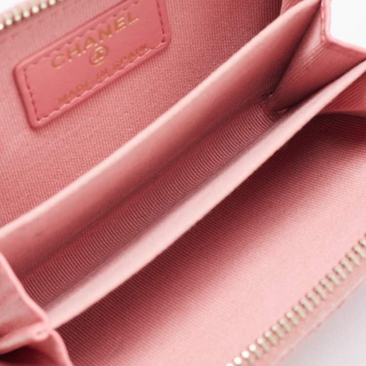 Chanel Pink Caviar Leather Zip Around Card Holder