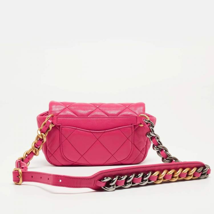 Pre Owned Chanel Pink Quilted Leather CC 19 Waist Bag