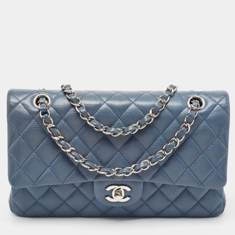 Chanel Blue Quilted Caviar Leather Medium Classic Double Flap Bag