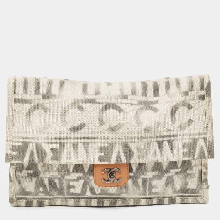 Chanel Beige/Grey Canvas Iliad Flap Clutch