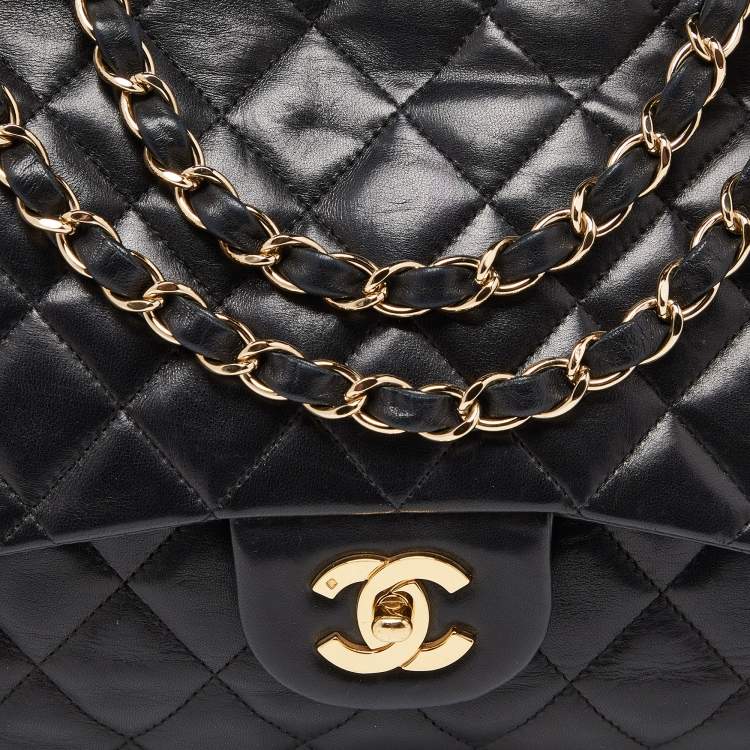 Pre Owned Chanel Black Quilted Leather Jumbo Classic Single Flap Bag
