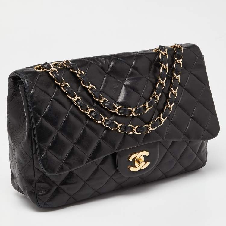 Pre Owned Chanel Black Quilted Leather Jumbo Classic Single Flap Bag