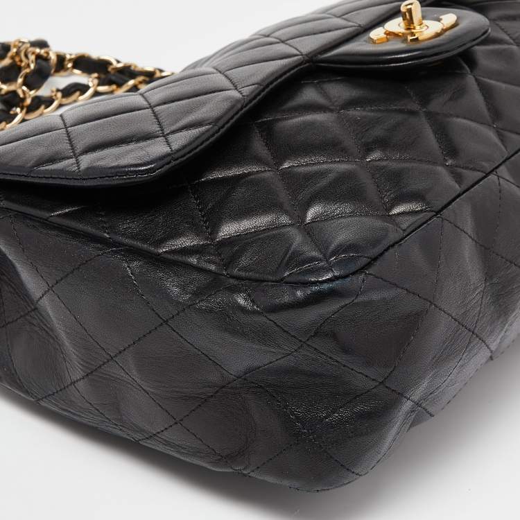 Pre Owned Chanel Black Quilted Leather Jumbo Classic Single Flap Bag
