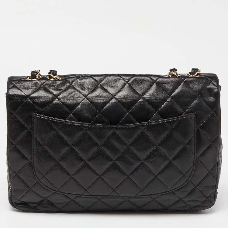 Pre Owned Chanel Black Quilted Leather Jumbo Classic Single Flap Bag