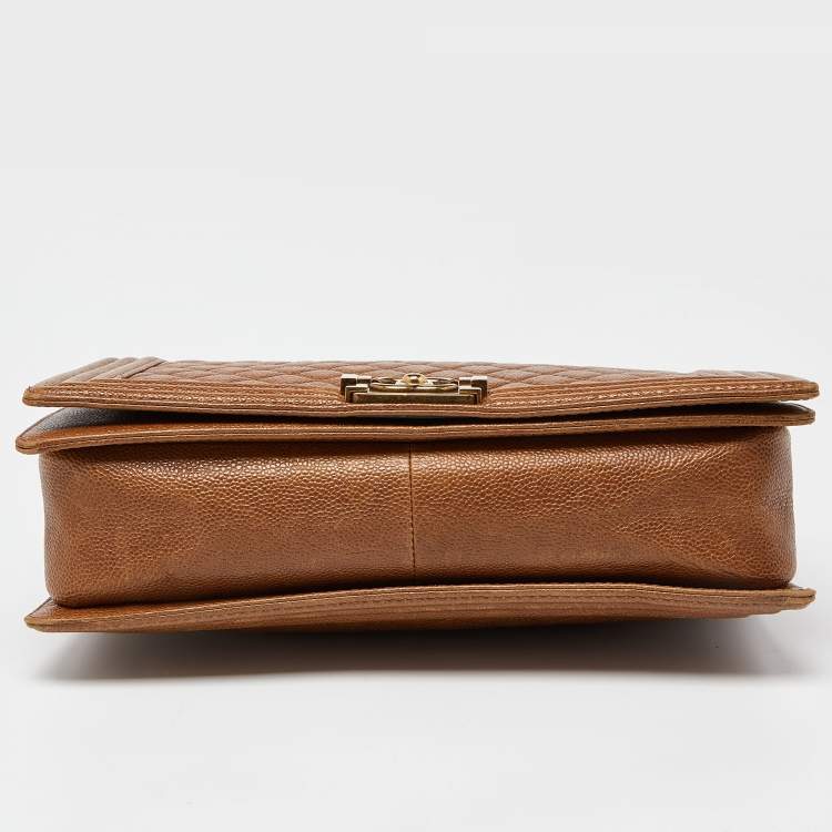 Pre Owned Chanel Brown Quilted Caviar Leather Large Boy Flap Bag
