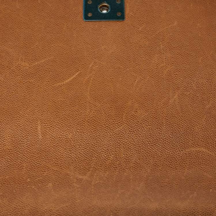 Pre Owned Chanel Brown Quilted Caviar Leather Large Boy Flap Bag