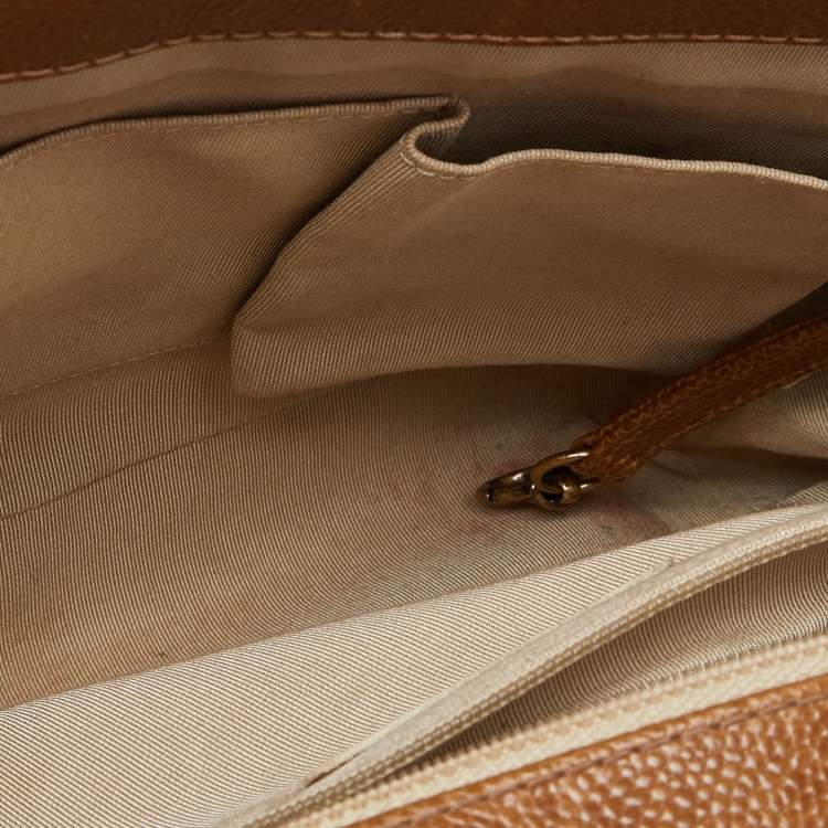 Pre Owned Chanel Brown Quilted Caviar Leather Large Boy Flap Bag