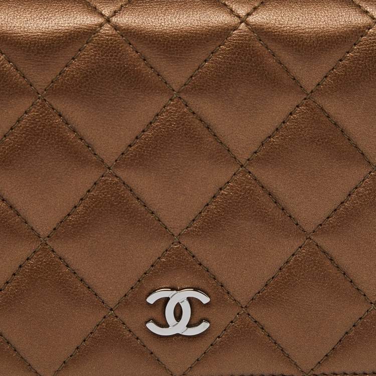 Pre Owned Chanel Metallic Brown Quilted Leather L Yen Wallet