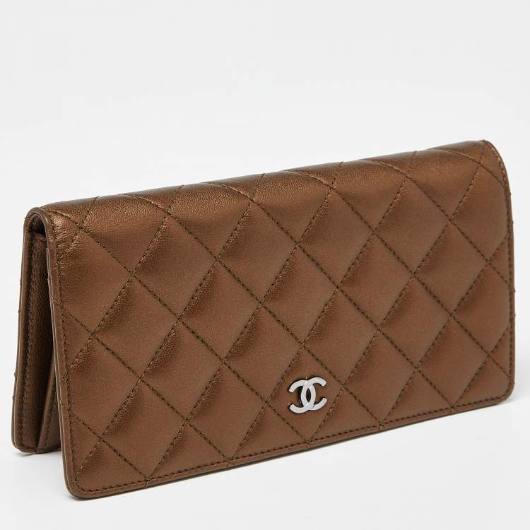 Pre Owned Chanel Metallic Brown Quilted Leather L Yen Wallet