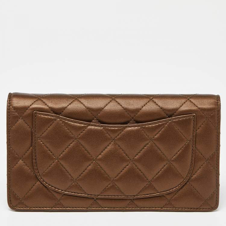 Pre Owned Chanel Metallic Brown Quilted Leather L Yen Wallet
