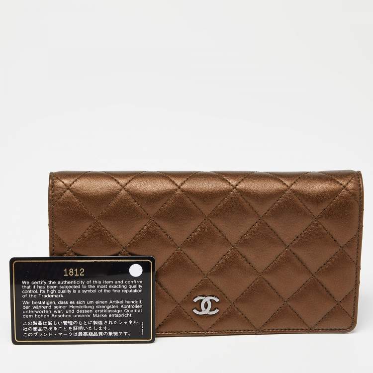 Pre Owned Chanel Metallic Brown Quilted Leather L Yen Wallet