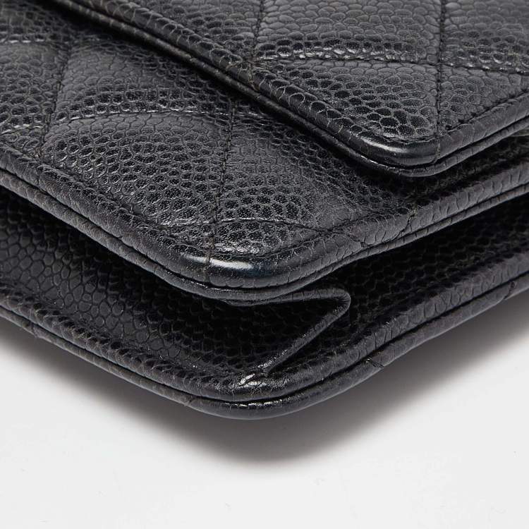 Pre Owned Chanel Black Quilted Caviar Leather Classic Wallet On Chain