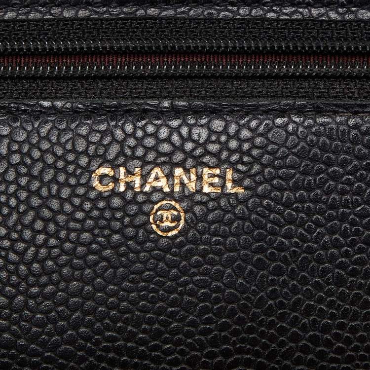 Pre Owned Chanel Black Quilted Caviar Leather Classic Wallet On Chain