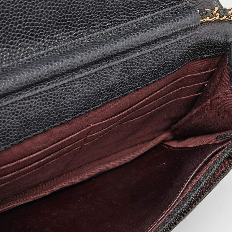 Pre Owned Chanel Black Quilted Caviar Leather Classic Wallet On Chain