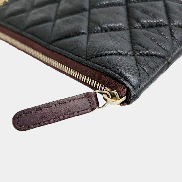 Pre Owned Chanel Black Leather Large O Case Clutch