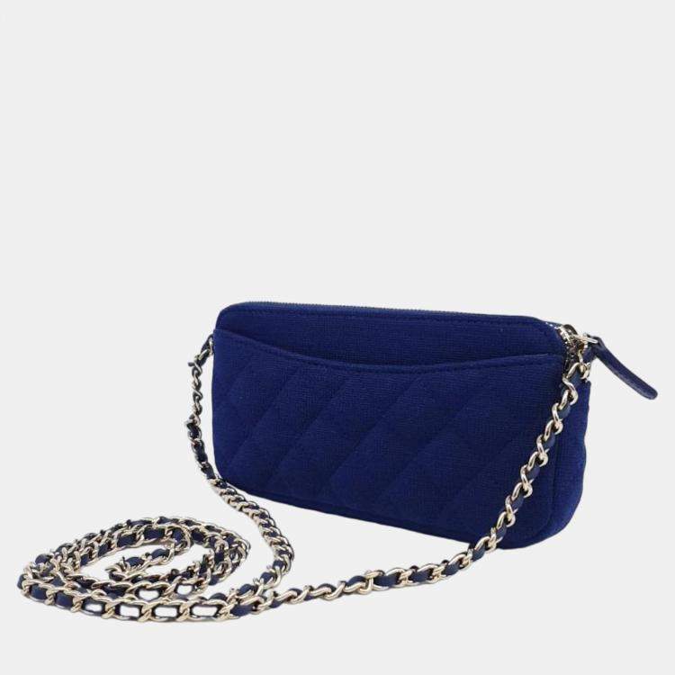 Chanel Blue Canvas CC Double Zip Clutch on Chain