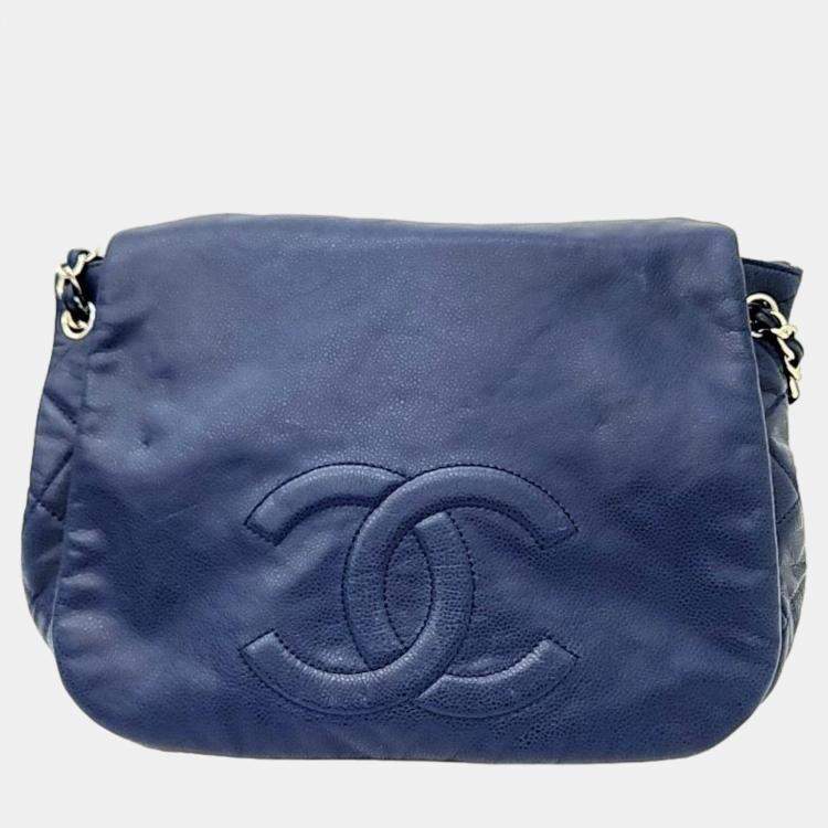 Chanel Blue Leather Timeless Half Moon Shoulder Bag Chanel