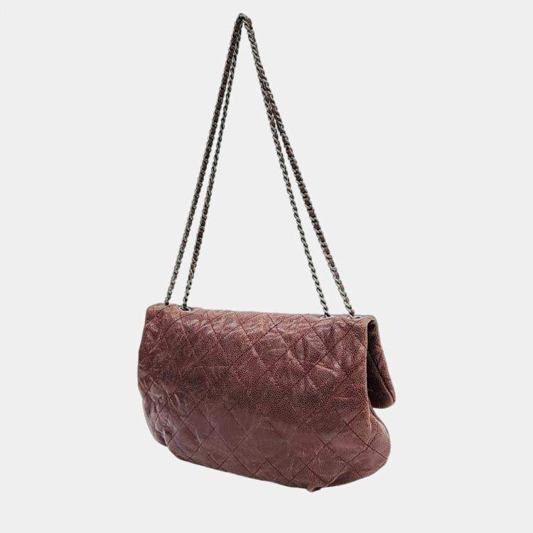 Pre Owned Chanel Burgundy Leather Elastic CC Flap Bag 