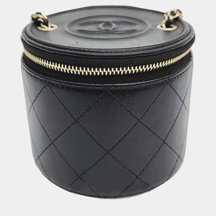 Chanel Black Leather Mini Round Vanity Case Shoulder Bag Chanel